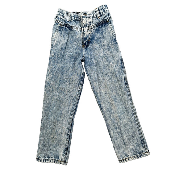 Vintage Palmettos Acid Wash Jeans Girls 6X Blue High Rise Straight Leg 80s - Picture 1 of 8